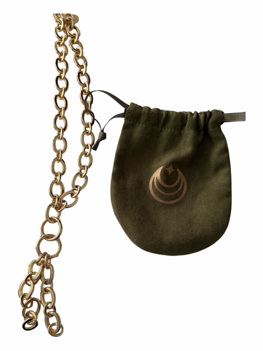 Gold Chain Link Necklace with Olive Pouch